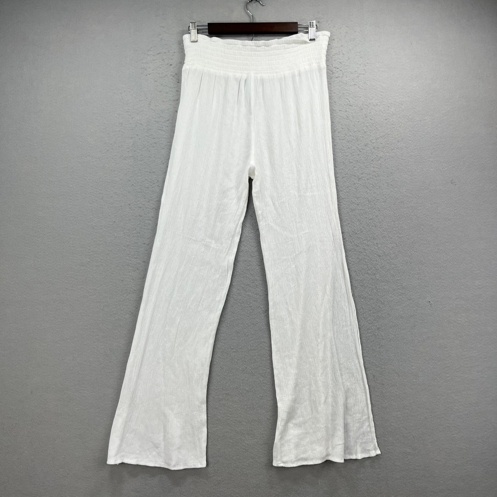 Kona Sol Wide Leg Pants Womens Large White Smocked Side Slit Gauze Beach Coverup - Picture 5 of 14